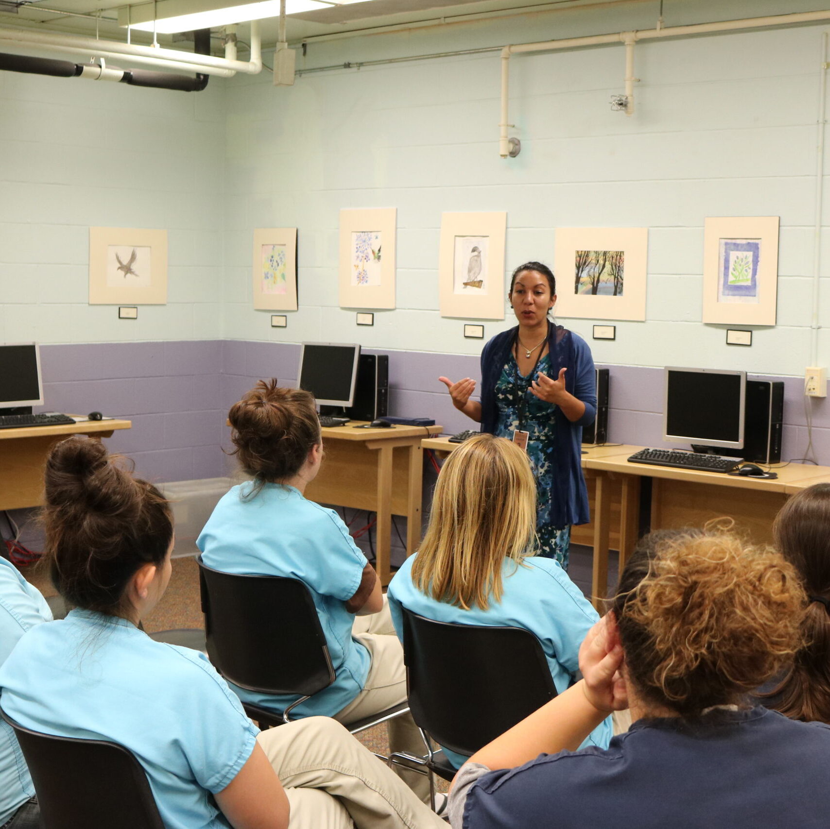 Vermont legislator Kesha Ram speaks to a group of incarcerated women at Enrichment Night in the Chittenden Regional Correctional Facility. Enrichment Night is one of the services VWW offers to justice-involved women.