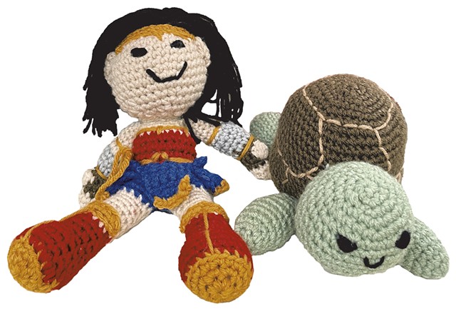 "Wonder Woman and Friend," crocheted by E.D. at Chittenden Regional Correctional Facility.