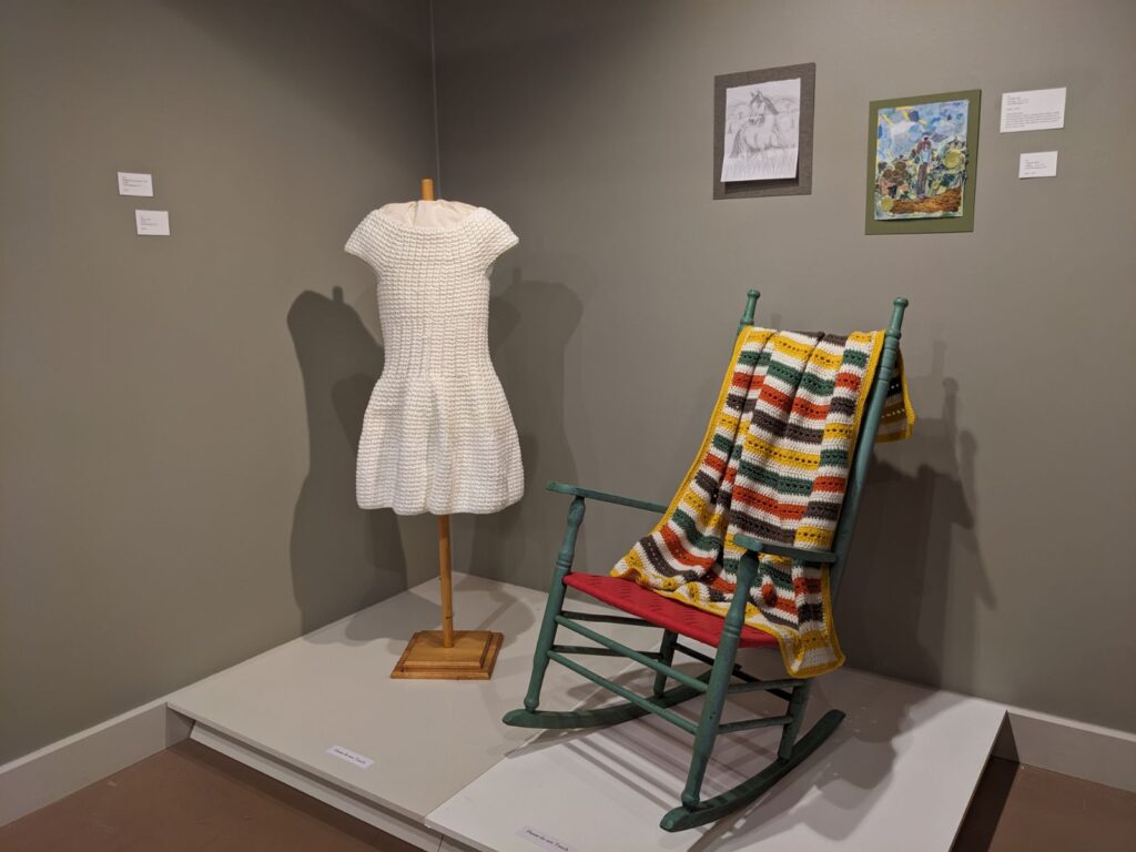 Wedding dress and blanket crocheted by C.G. at Chittenden Regional Correctional Facility.