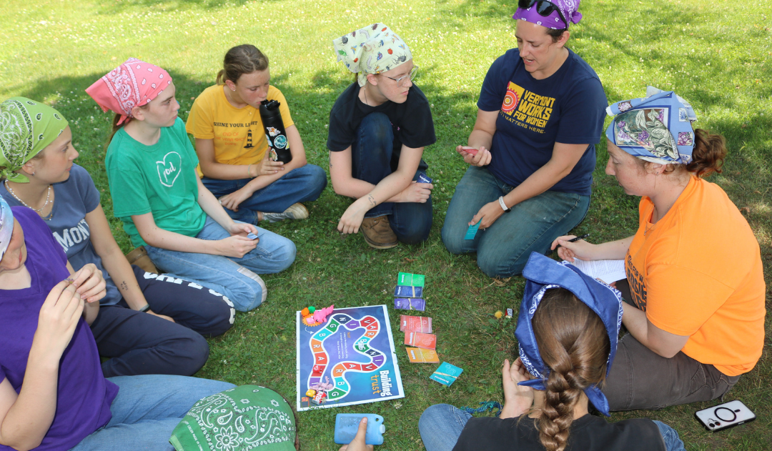 Campers play a game about taking positive risk at Rosie's Girls camp