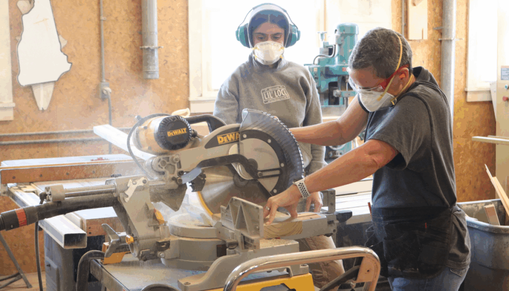 Trailblazers use a miter saw at Trailblazers in Lyndon